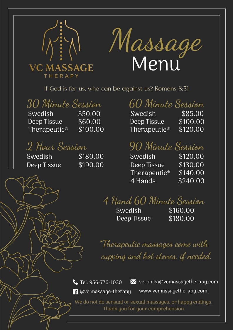 Massage menu